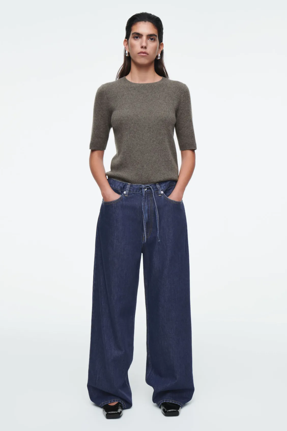 COS EXTRA WIDE-LEG DRAWSTRING DENIM PANTS-Women Pants | Jeans