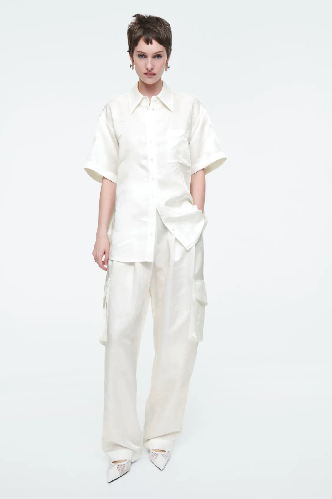 COS FLORAL-JACQUARD SHORT-SLEEVED SHIRT-Women Shirts & Blouses | Tops