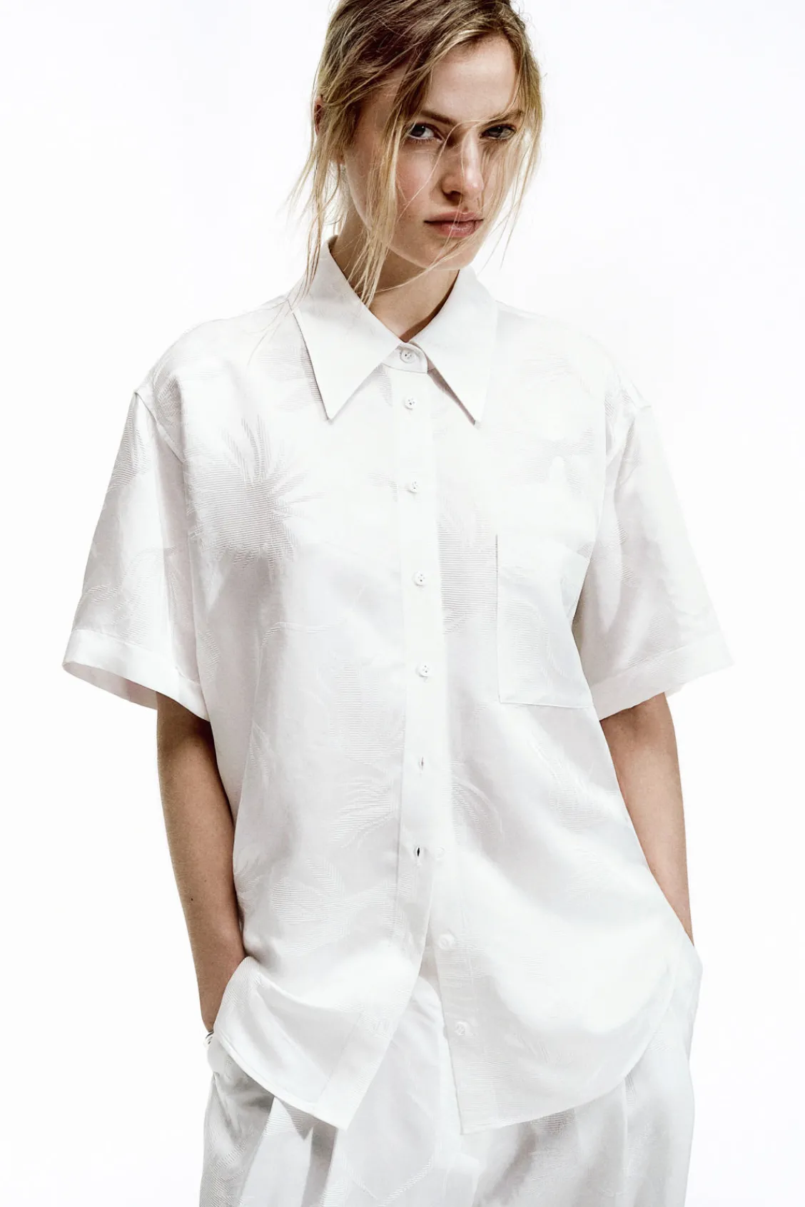 COS FLORAL-JACQUARD SHORT-SLEEVED SHIRT-Women Shirts & Blouses | Tops