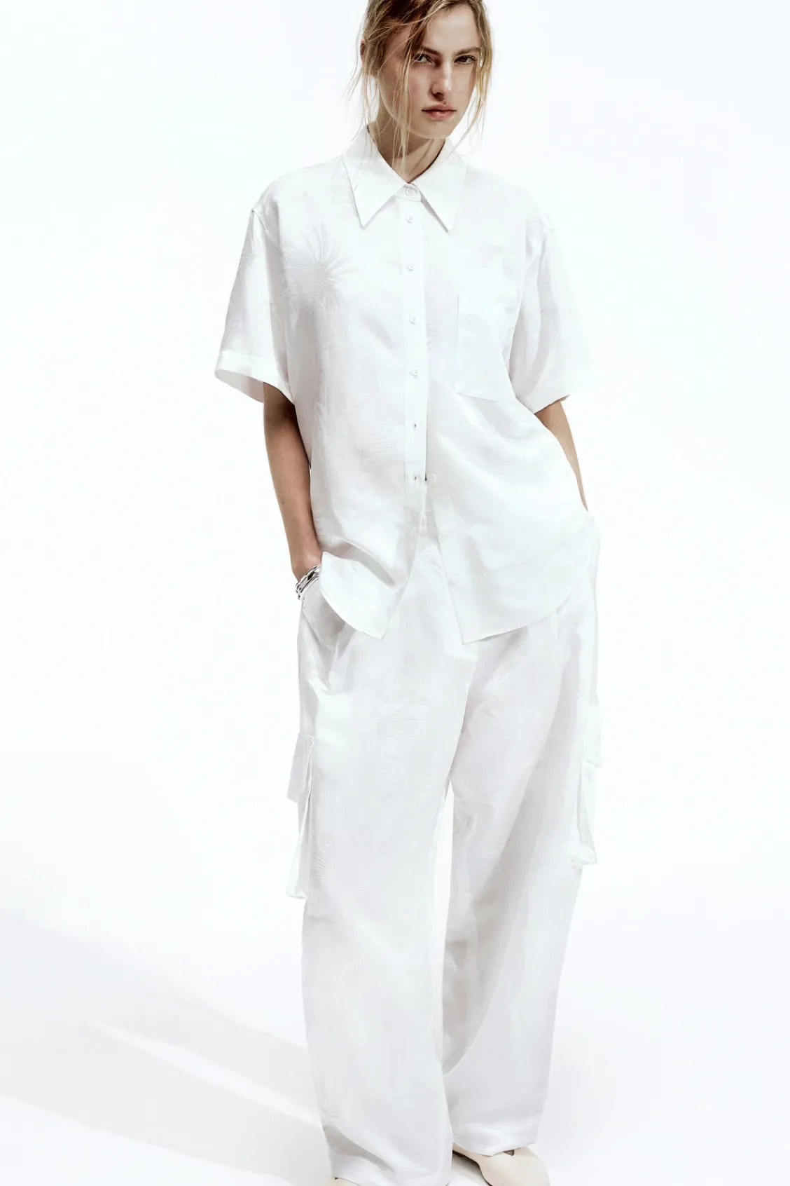 COS FLORAL-JACQUARD SHORT-SLEEVED SHIRT-Women Shirts & Blouses | Tops
