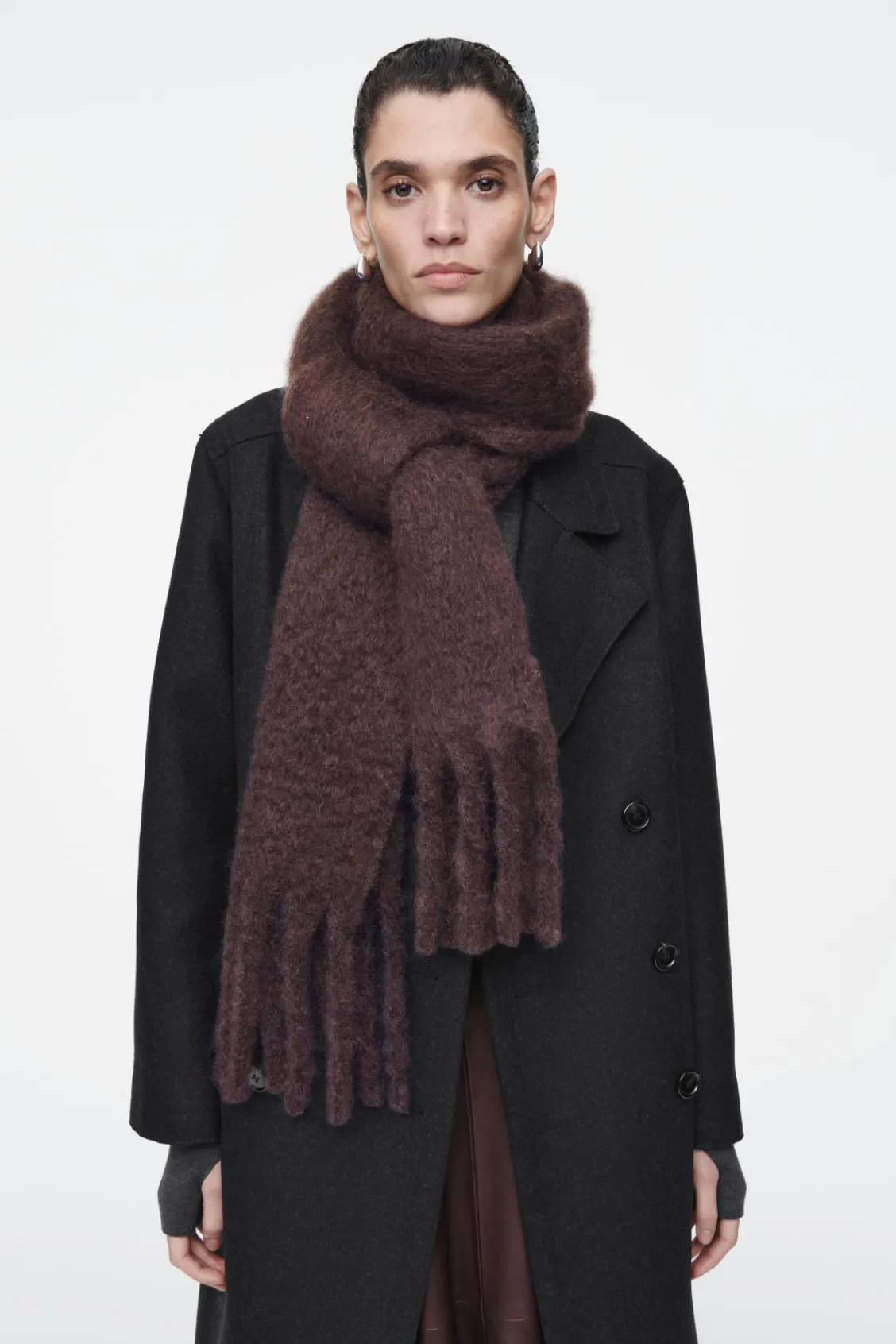 COS FRINGED BRUSHED-MOHAIR SCARF-Women Hats & Scarves