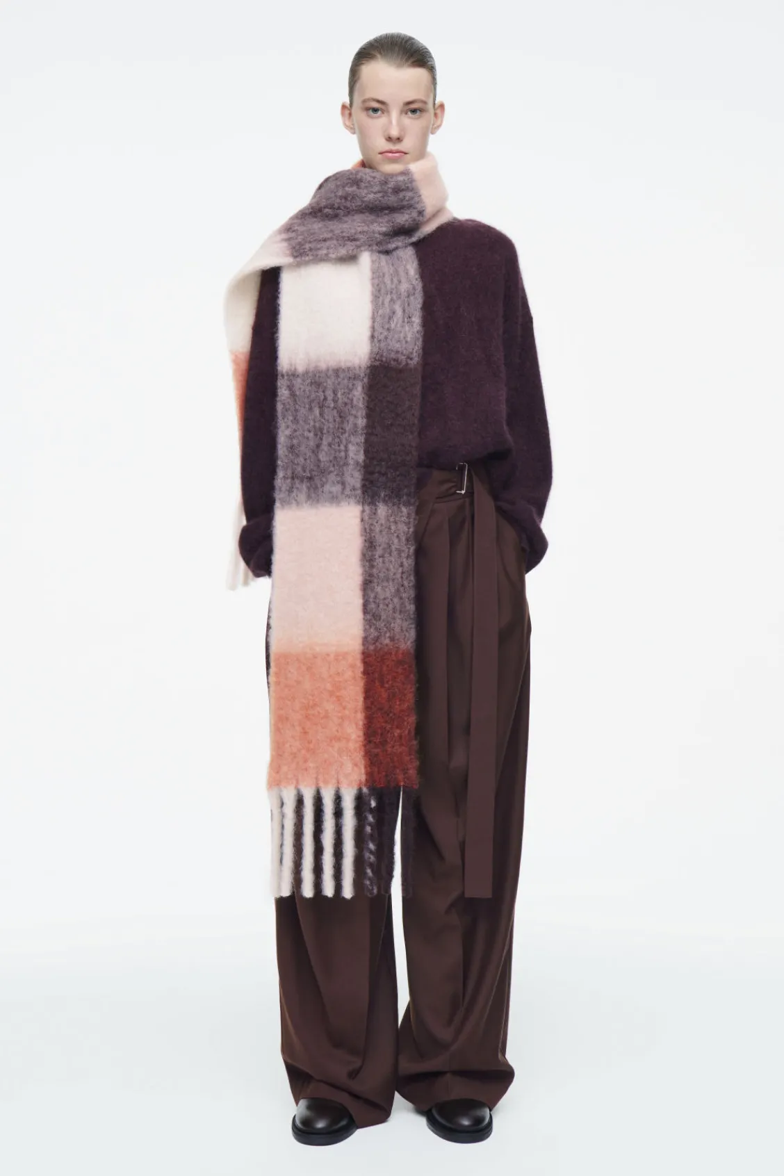 COS FRINGED BRUSHED-MOHAIR SCARF-Women Hats & Scarves