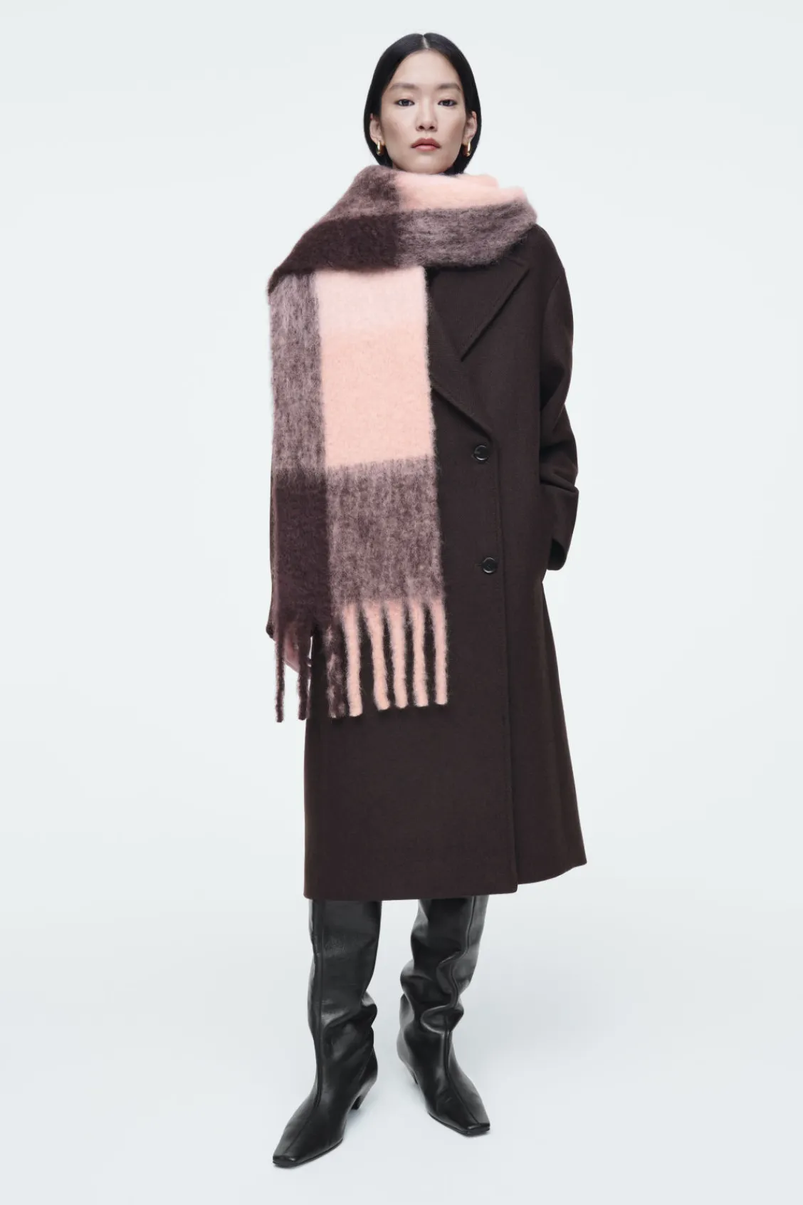 COS FRINGED BRUSHED-MOHAIR SCARF-Women Hats & Scarves