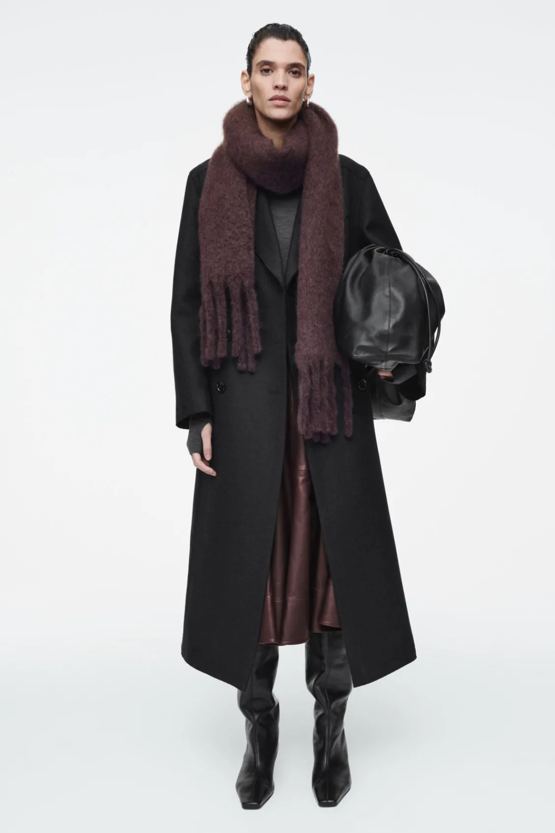 COS FRINGED BRUSHED-MOHAIR SCARF-Women Hats & Scarves