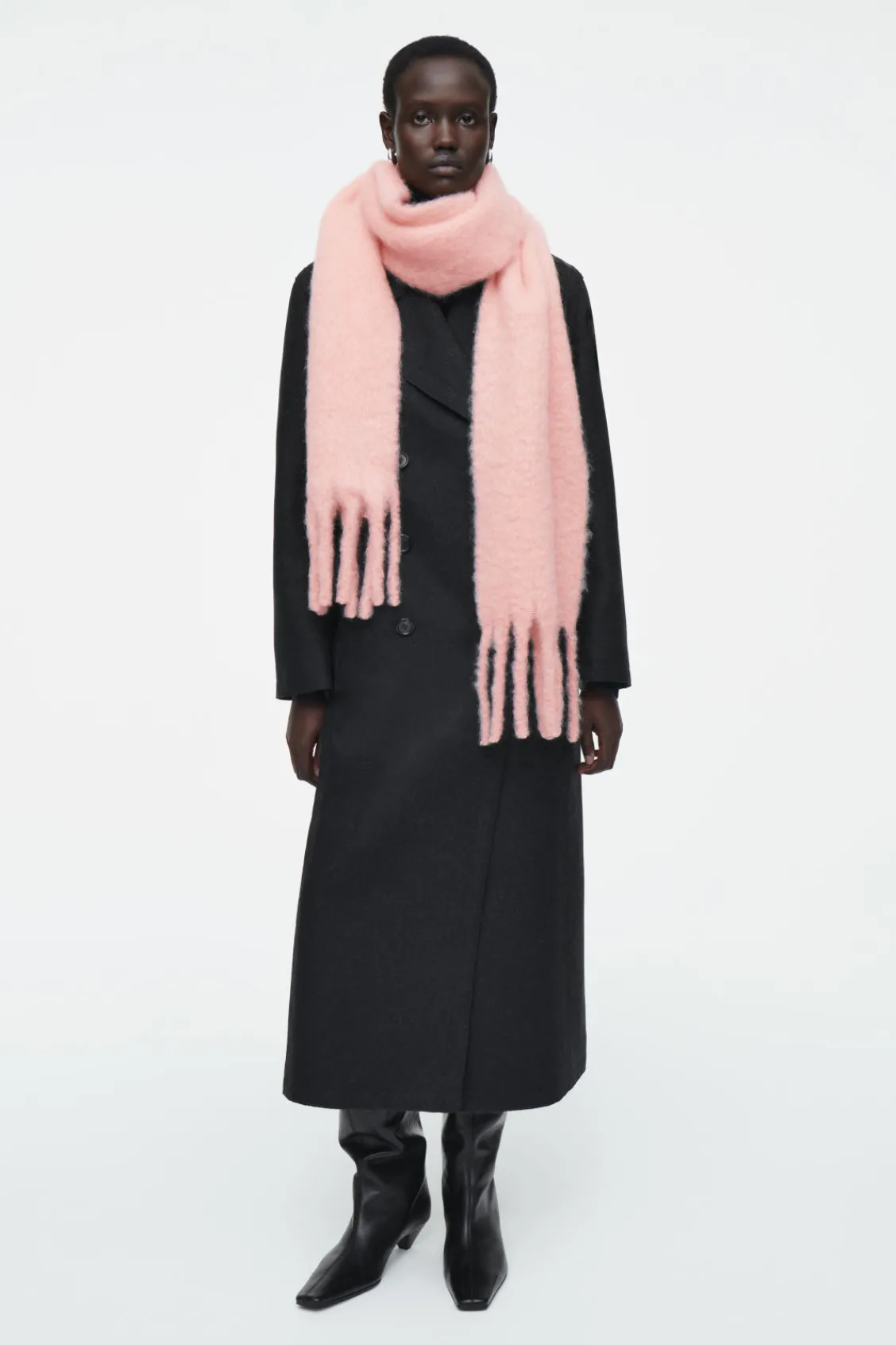 COS FRINGED BRUSHED-MOHAIR SCARF-Women Hats & Scarves