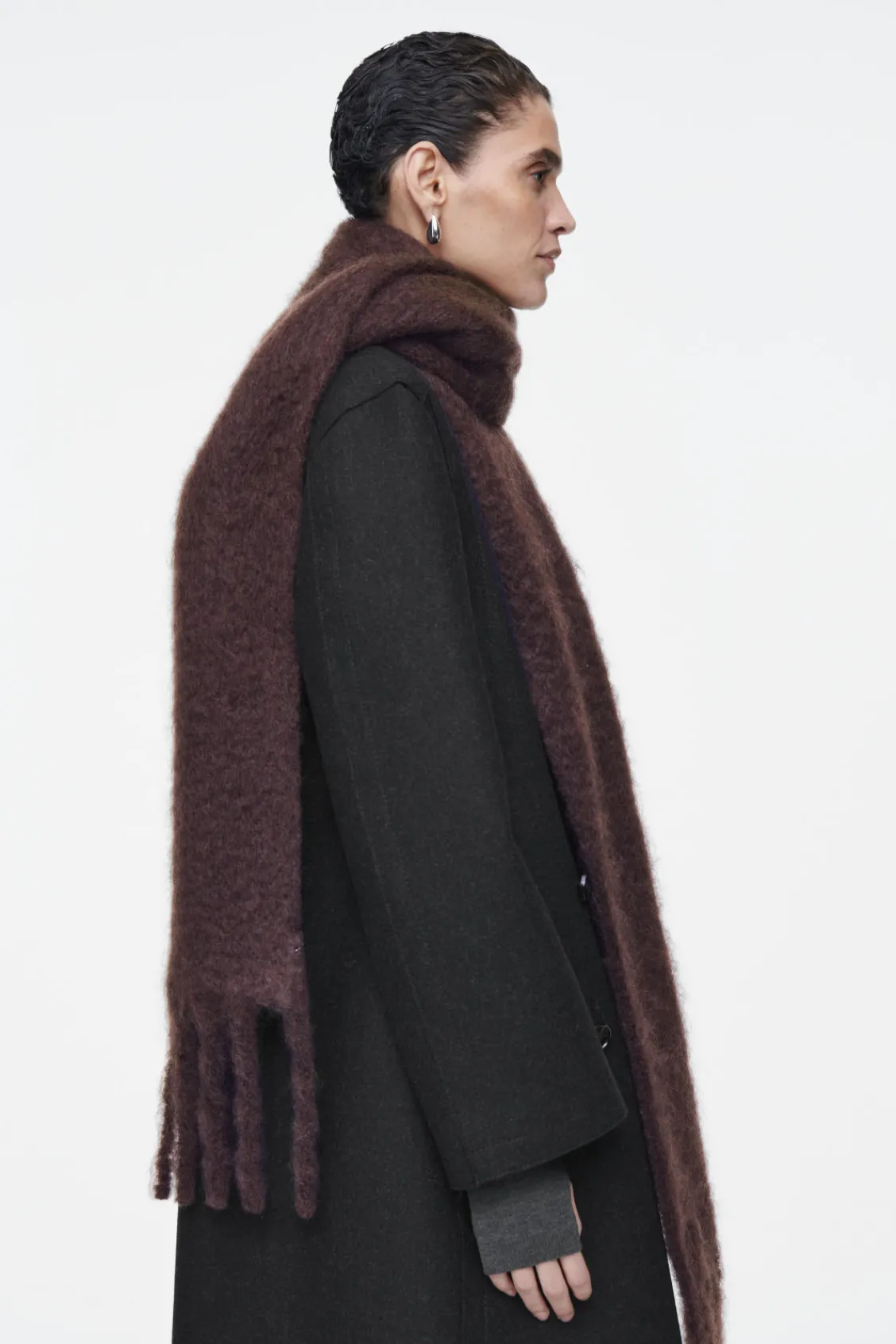 COS FRINGED BRUSHED-MOHAIR SCARF-Women Hats & Scarves