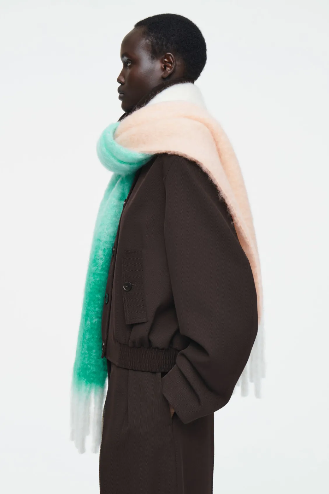 COS FRINGED BRUSHED-MOHAIR SCARF-Women Hats & Scarves