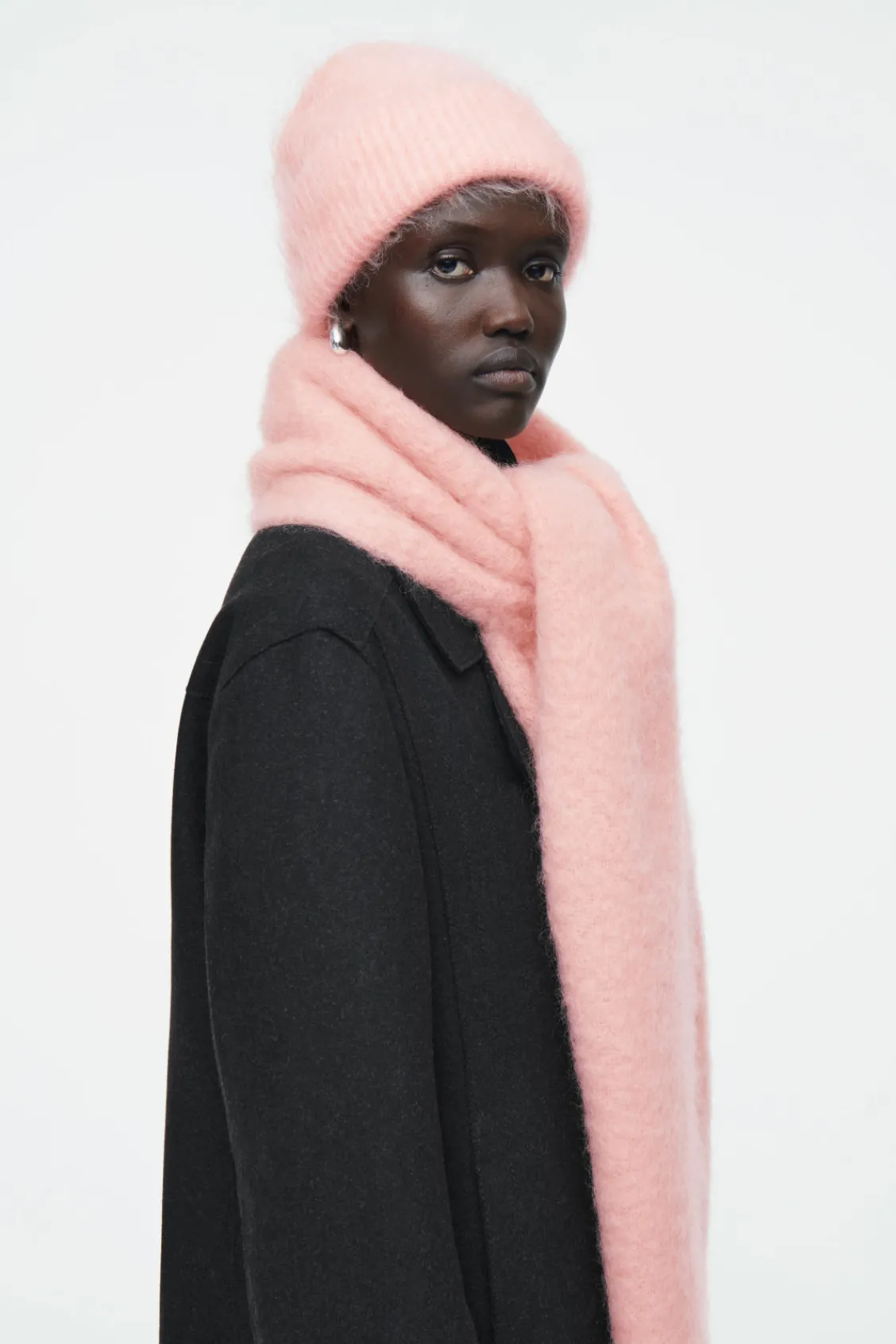 COS FRINGED BRUSHED-MOHAIR SCARF-Women Hats & Scarves