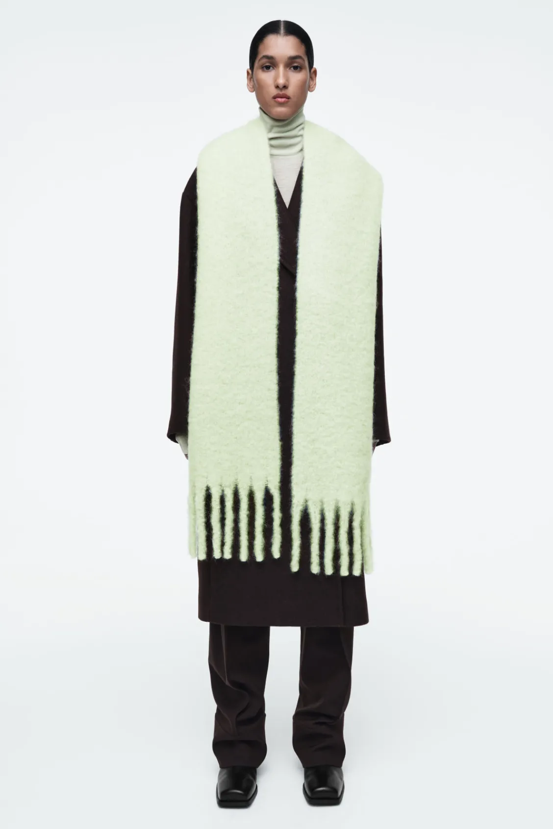 COS FRINGED BRUSHED-MOHAIR SCARF-Women Hats & Scarves