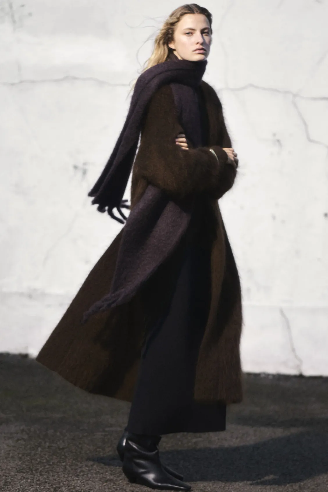 COS FRINGED BRUSHED-MOHAIR SCARF-Women Hats & Scarves
