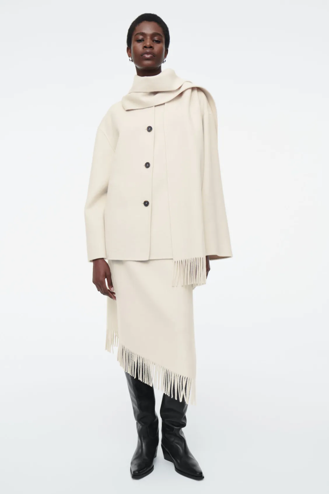 COS FRINGED WOOL MIDI WRAP SKIRT-Women Skirts | Sweaters & Cardigans