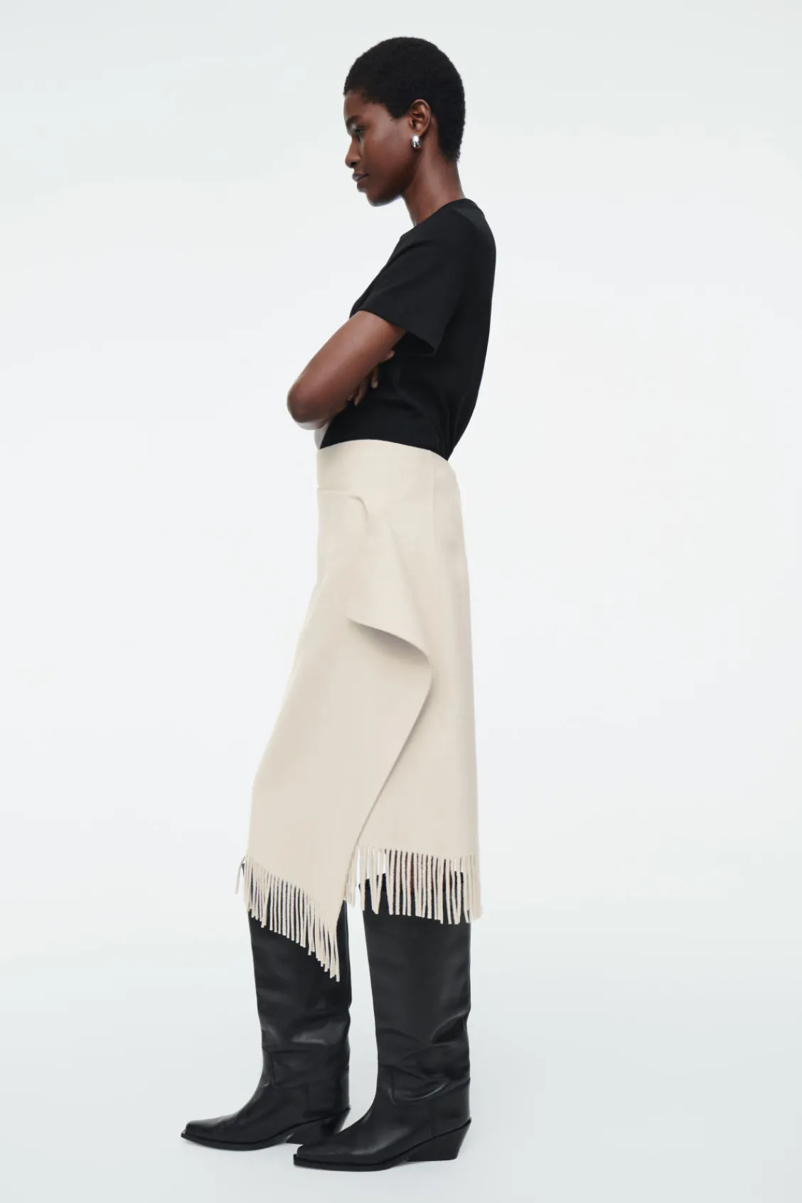 COS FRINGED WOOL MIDI WRAP SKIRT-Women Skirts | Sweaters & Cardigans