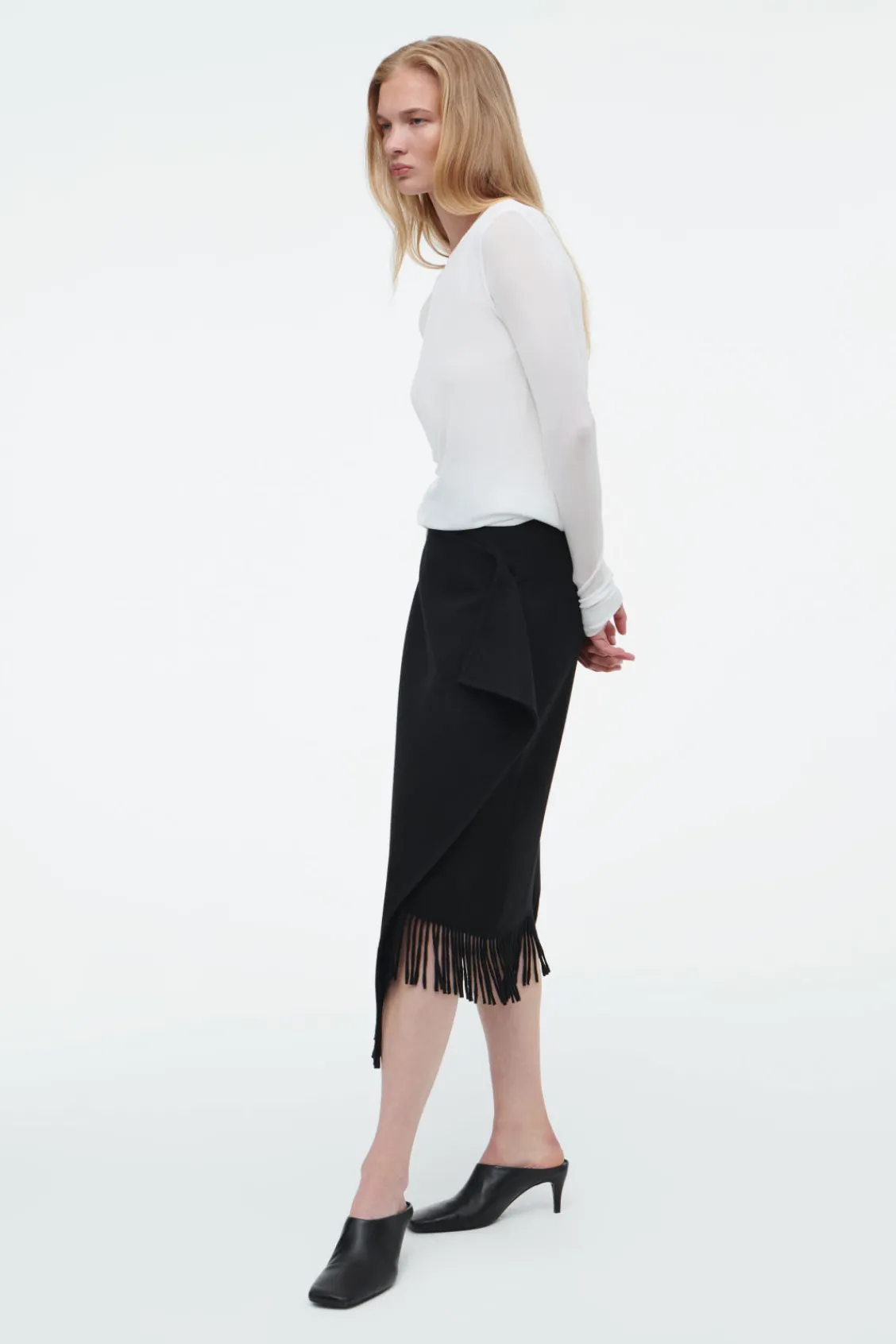 COS FRINGED WOOL MIDI WRAP SKIRT-Women Skirts | Sweaters & Cardigans