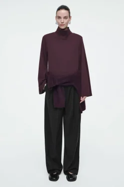COS FUNNEL-NECK LONG-SLEEVED T-SHIRT-Women Tops