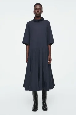 COS FUNNEL-NECK PANELED MIDI DRESS-Women Dresses & Jumpsuits
