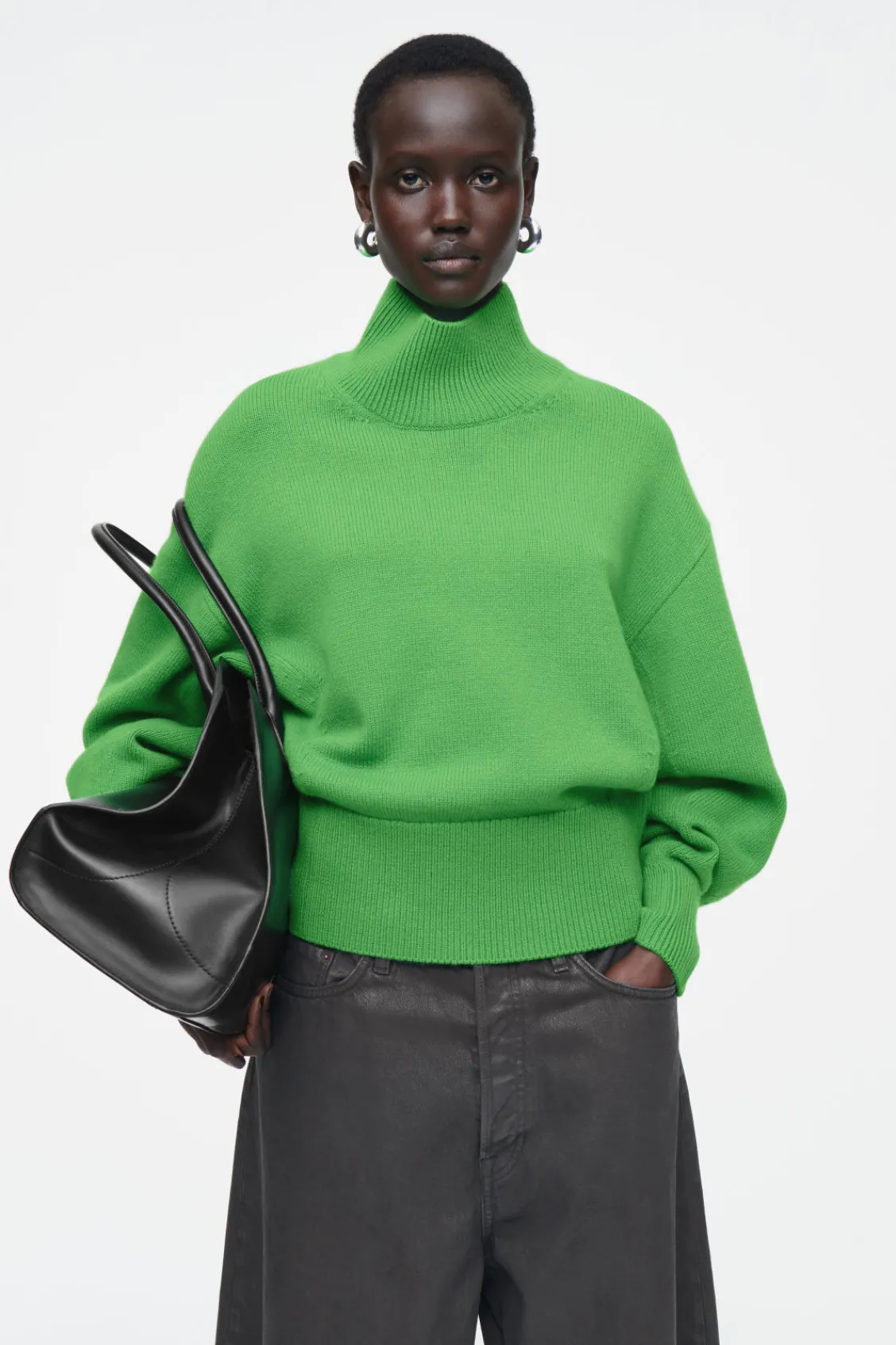 COS FUNNEL-NECK WAISTED WOOL SWEATER-Women Sweaters & Cardigans