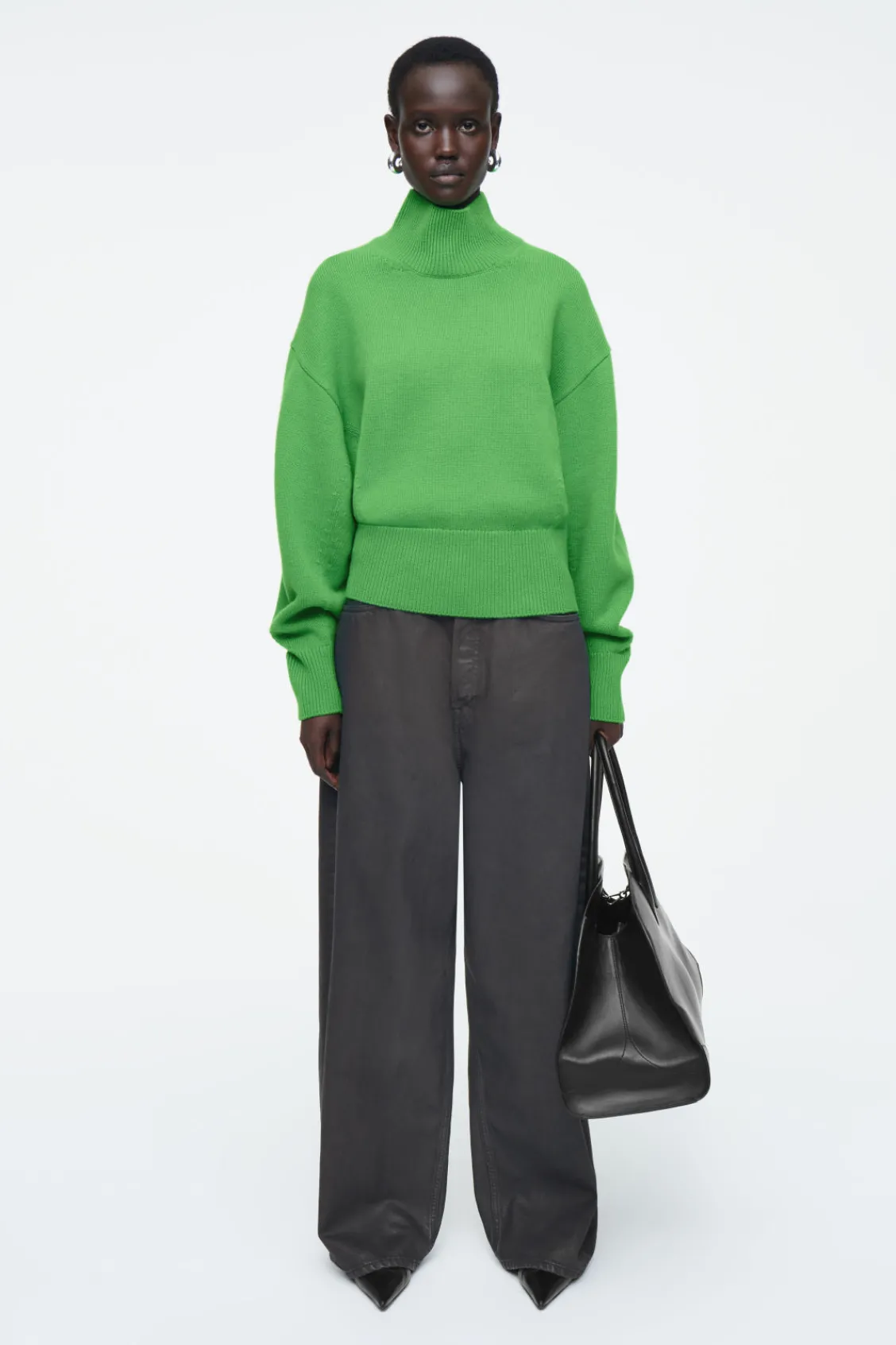 COS FUNNEL-NECK WAISTED WOOL SWEATER-Women Sweaters & Cardigans
