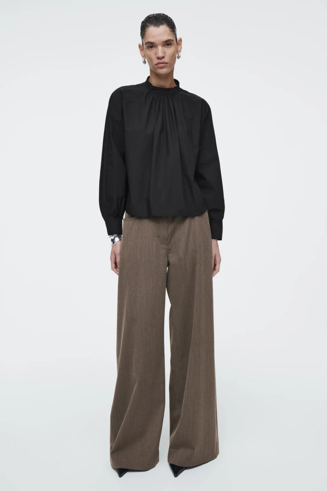 COS GATHERED COTTON BLOUSE-Women Shirts & Blouses | Tops