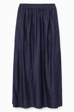 COS GATHERED DENIM MAXI SKIRT-Women Skirts