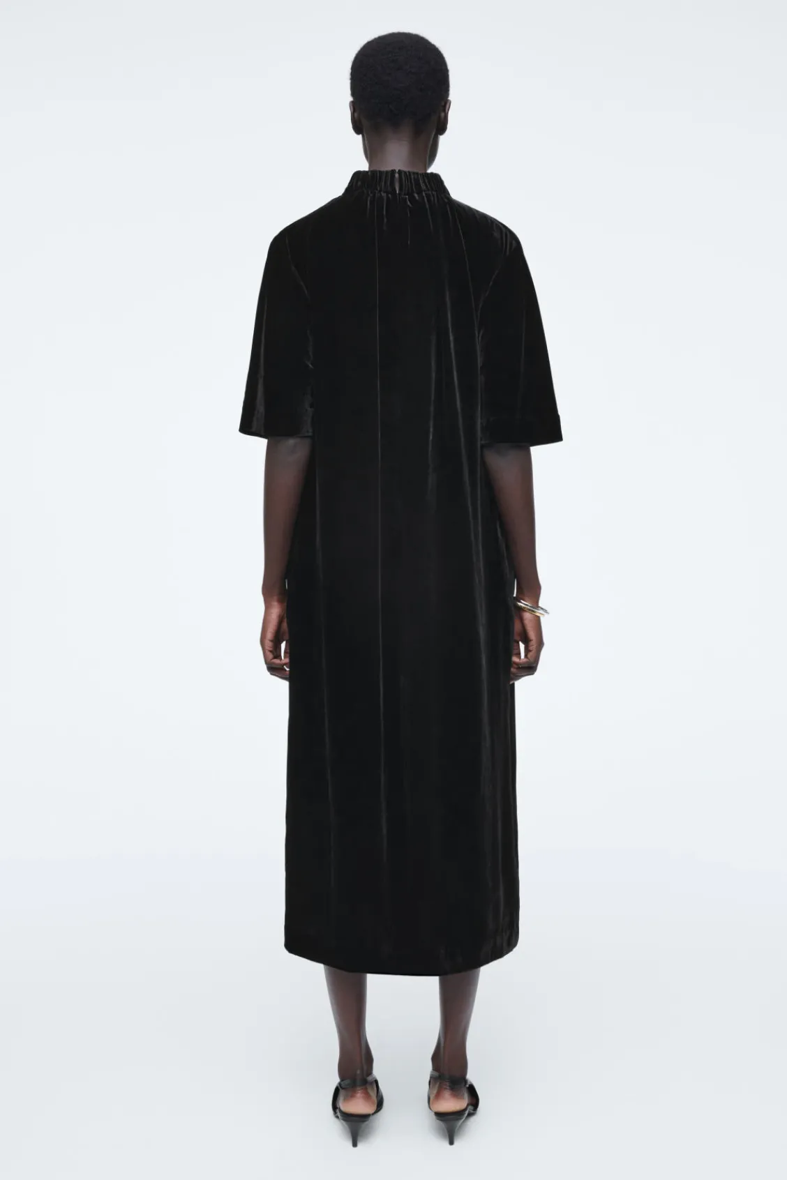 COS GATHERED SILK-BLEND VELVET MIDI DRESS-Women Dresses & Jumpsuits
