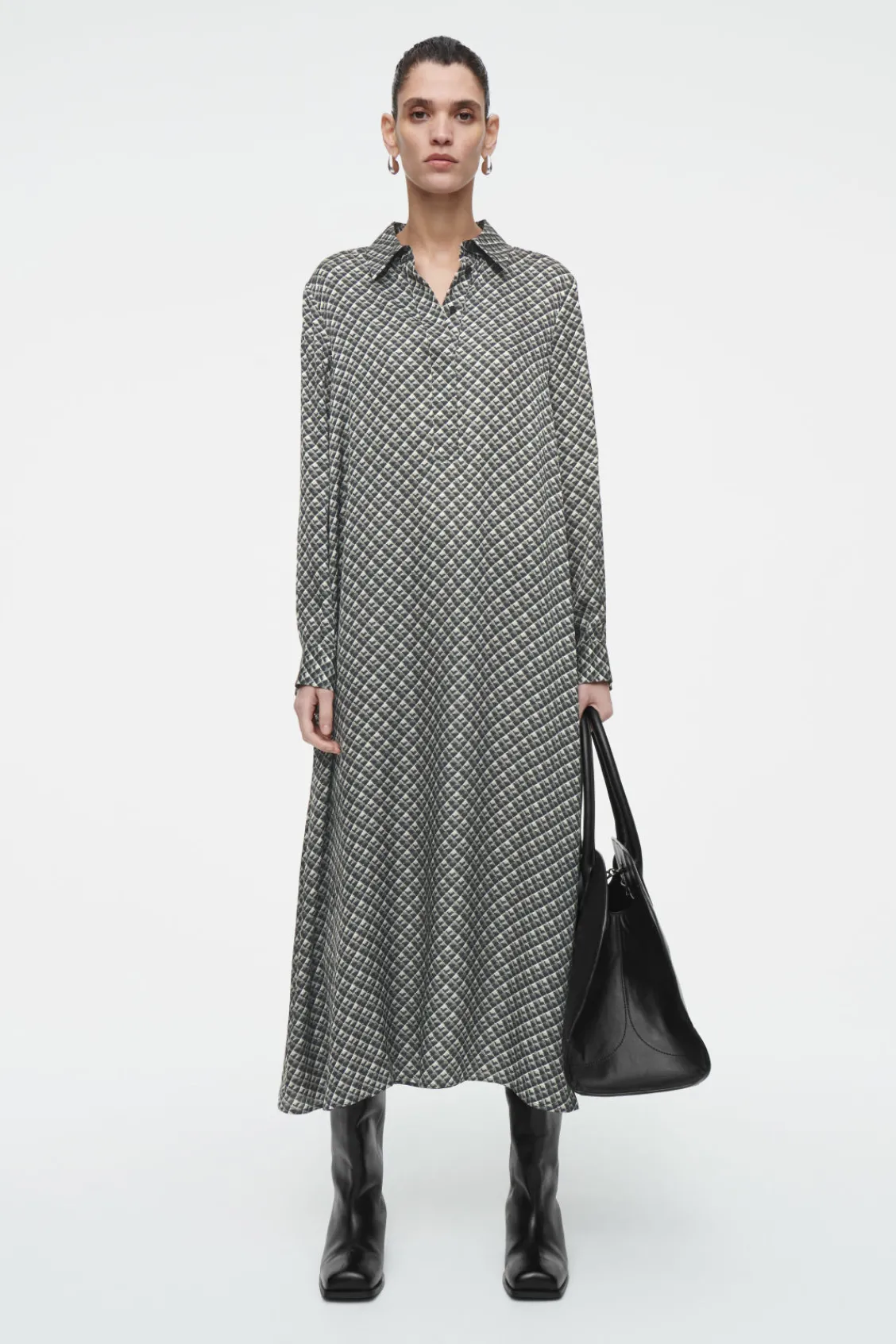 COS GEOMETRIC-PRINT MAXI SHIRT DRESS-Women Dresses & Jumpsuits