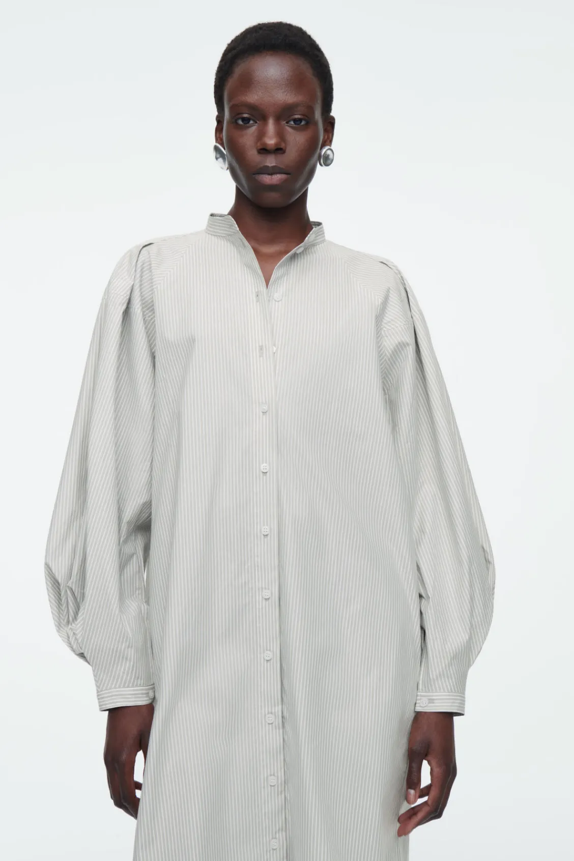 COS GRANDAD-COLLAR MIDI SHIRT DRESS-Women Dresses & Jumpsuits