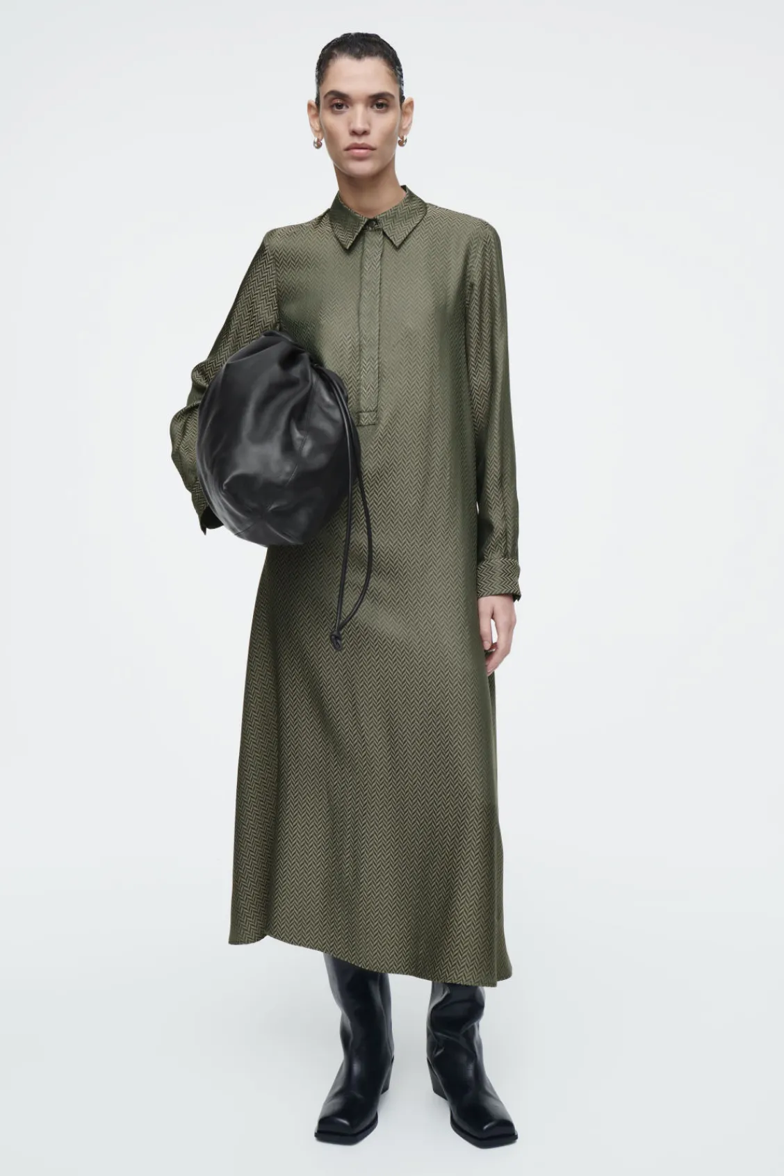 COS HERRINGBONE MAXI SHIRT DRESS-Women Dresses & Jumpsuits