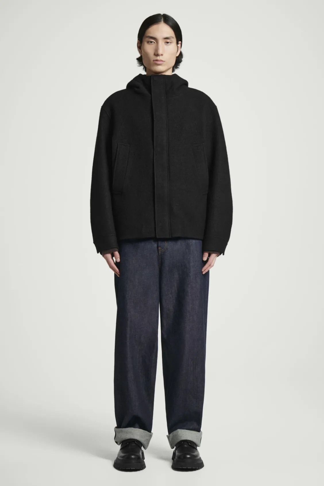 COS HOODED BOILED WOOL PARKA JACKET- Coats & Jackets