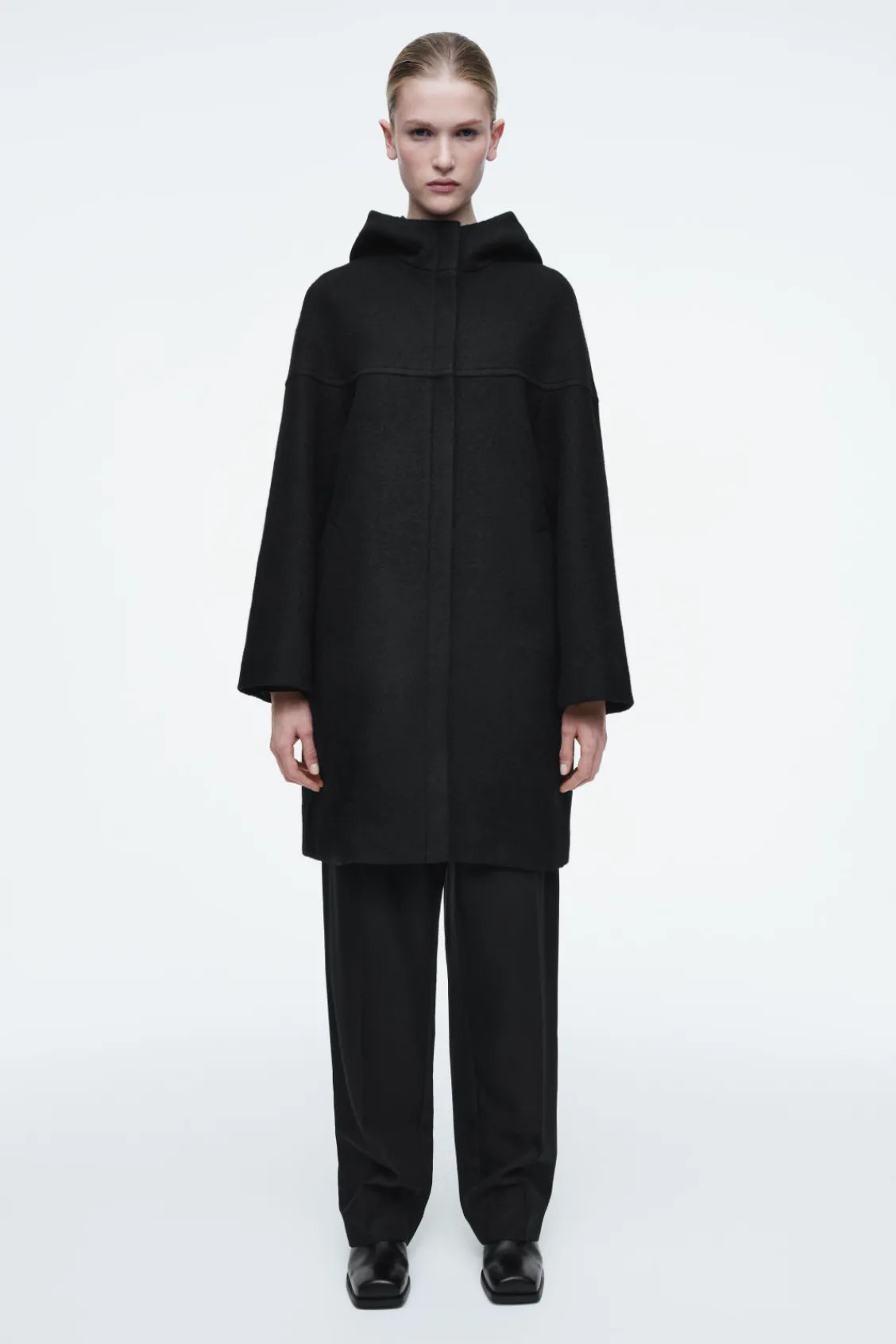 COS HOODED BOILED-WOOL COAT-Women Coats & Jackets