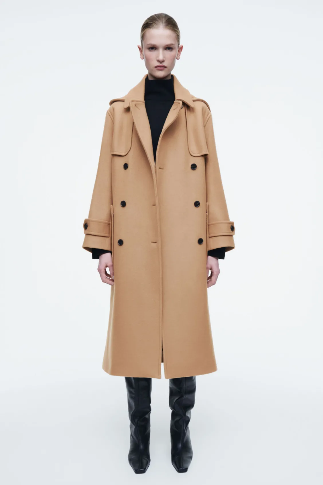 COS HOODED WOOL DUFFLE COAT-Women Coats & Jackets