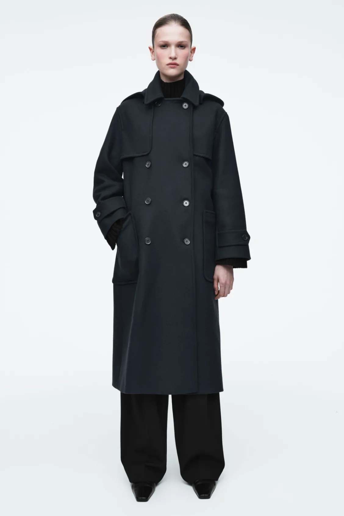 COS HOODED WOOL DUFFLE COAT-Women Coats & Jackets