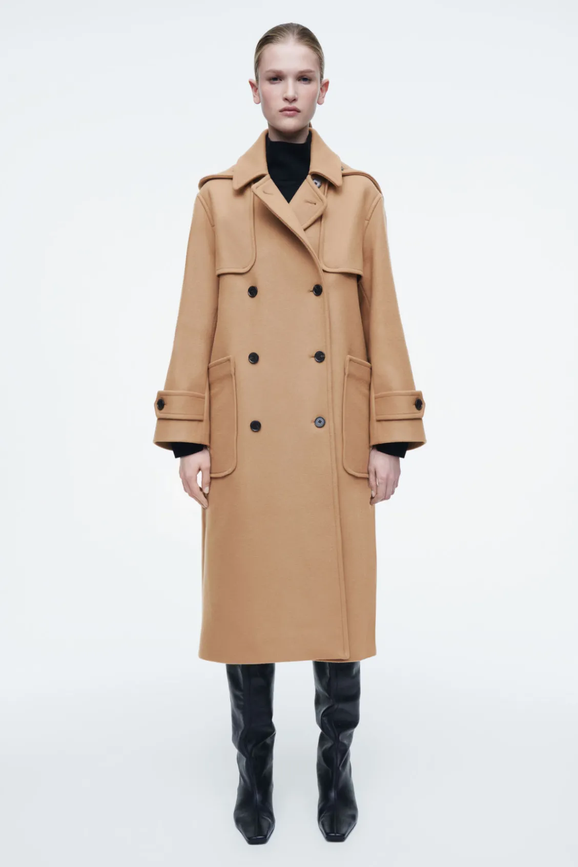 COS HOODED WOOL DUFFLE COAT-Women Coats & Jackets