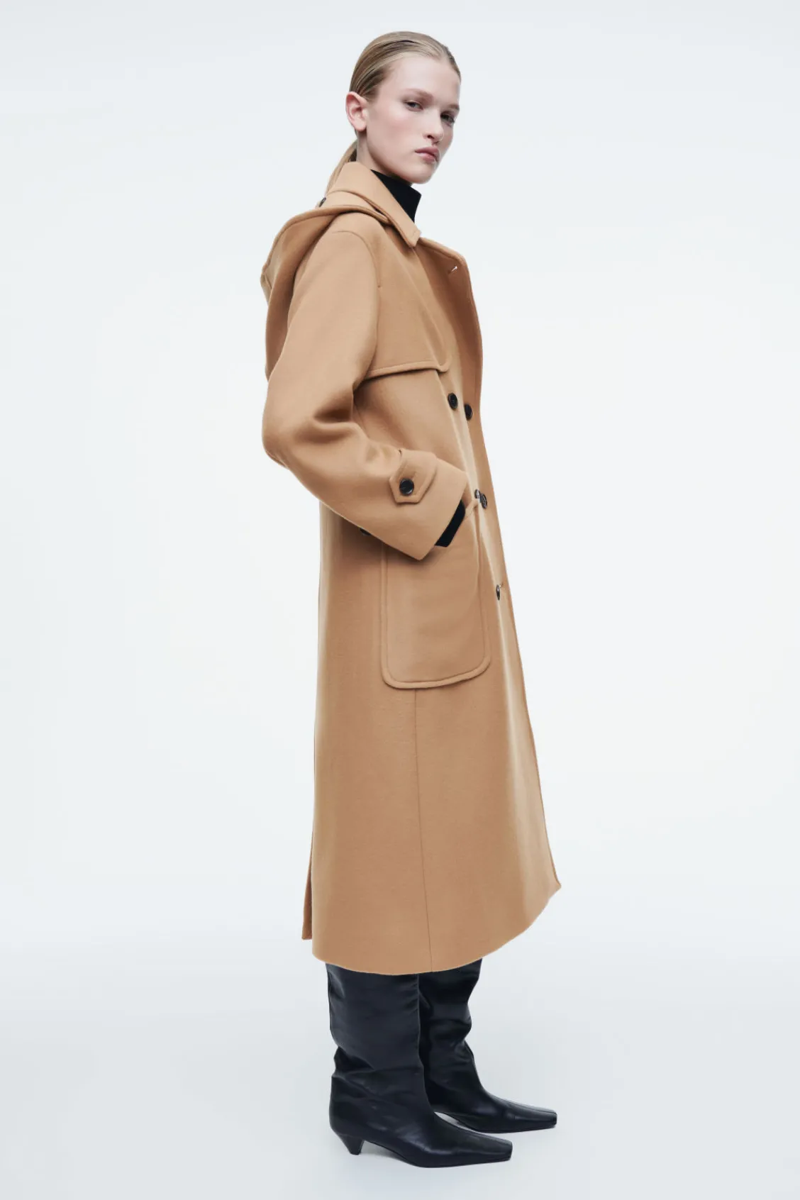 COS HOODED WOOL DUFFLE COAT-Women Coats & Jackets