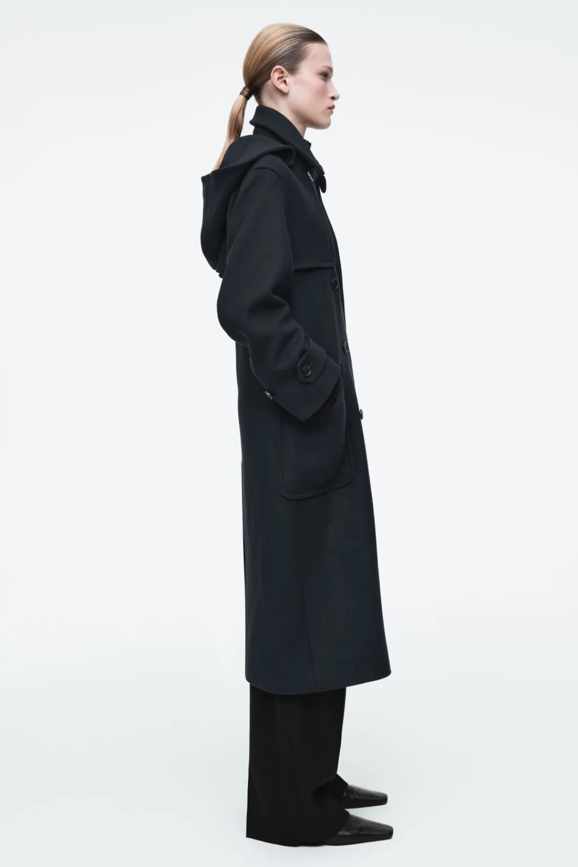 COS HOODED WOOL DUFFLE COAT-Women Coats & Jackets