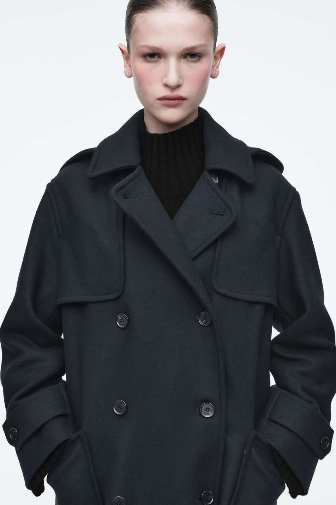 COS HOODED WOOL DUFFLE COAT-Women Coats & Jackets