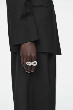 COS KNOTTED BOW CRYSTAL DOUBLE-FINGER RING-Women Jewelry