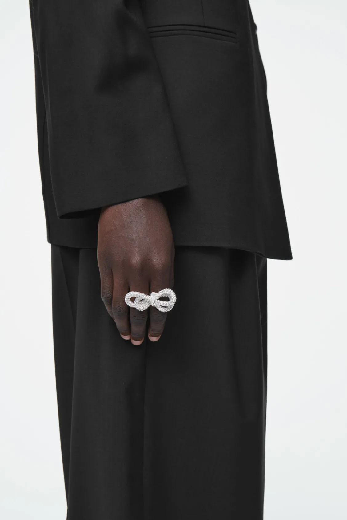 COS KNOTTED BOW CRYSTAL DOUBLE-FINGER RING-Women Jewelry