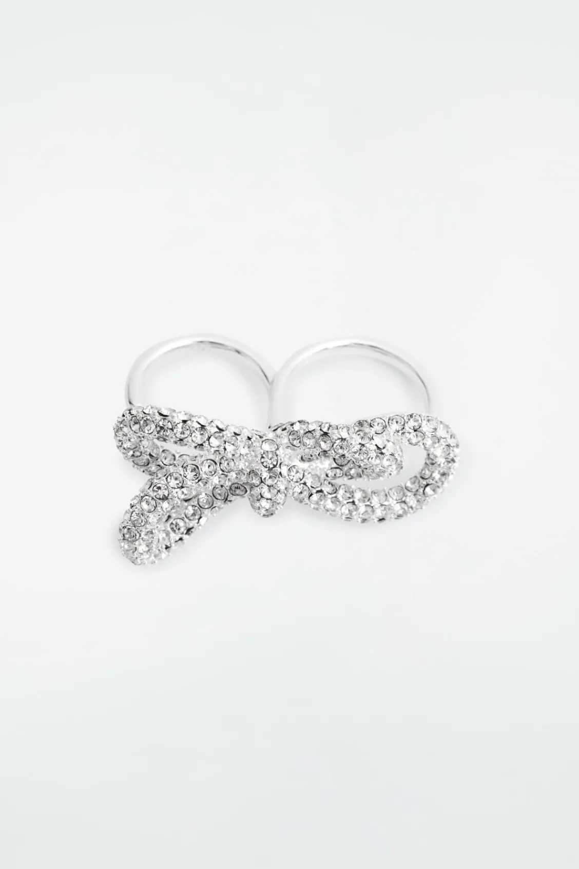 COS KNOTTED BOW CRYSTAL DOUBLE-FINGER RING-Women Jewelry