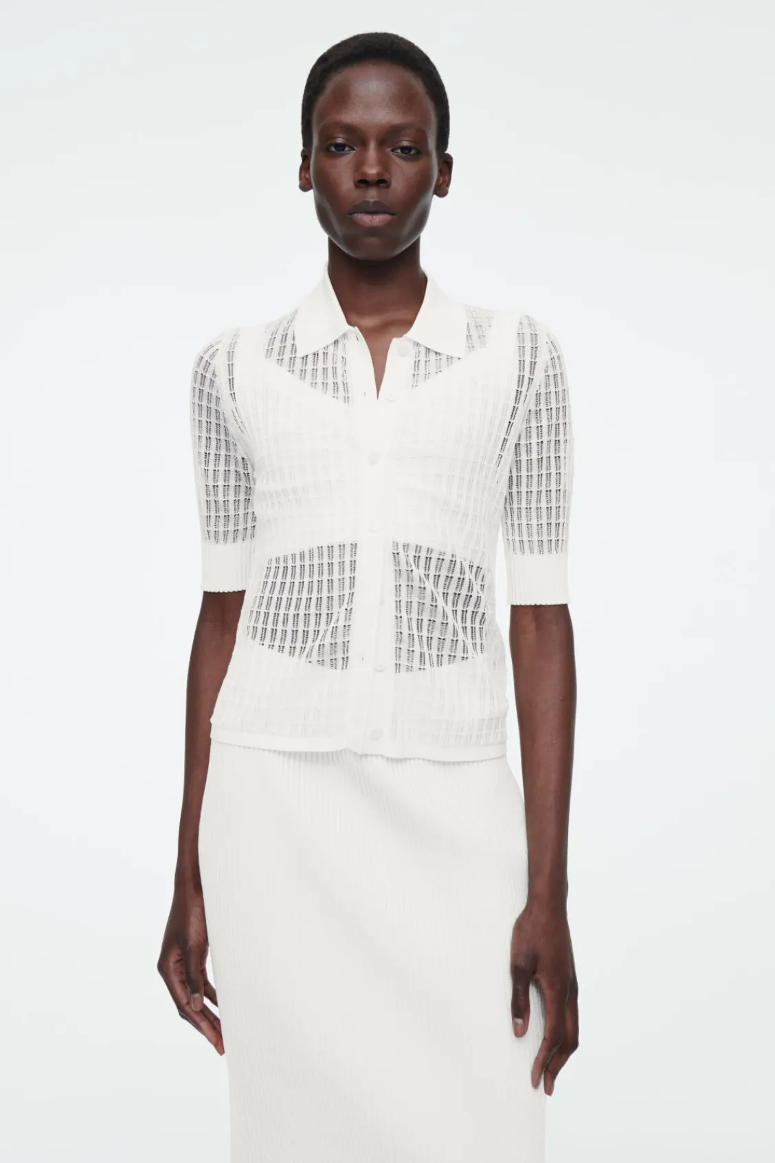 COS LACE-STITCH SHORT-SLEEVED CARDIGAN-Women Sweaters & Cardigans