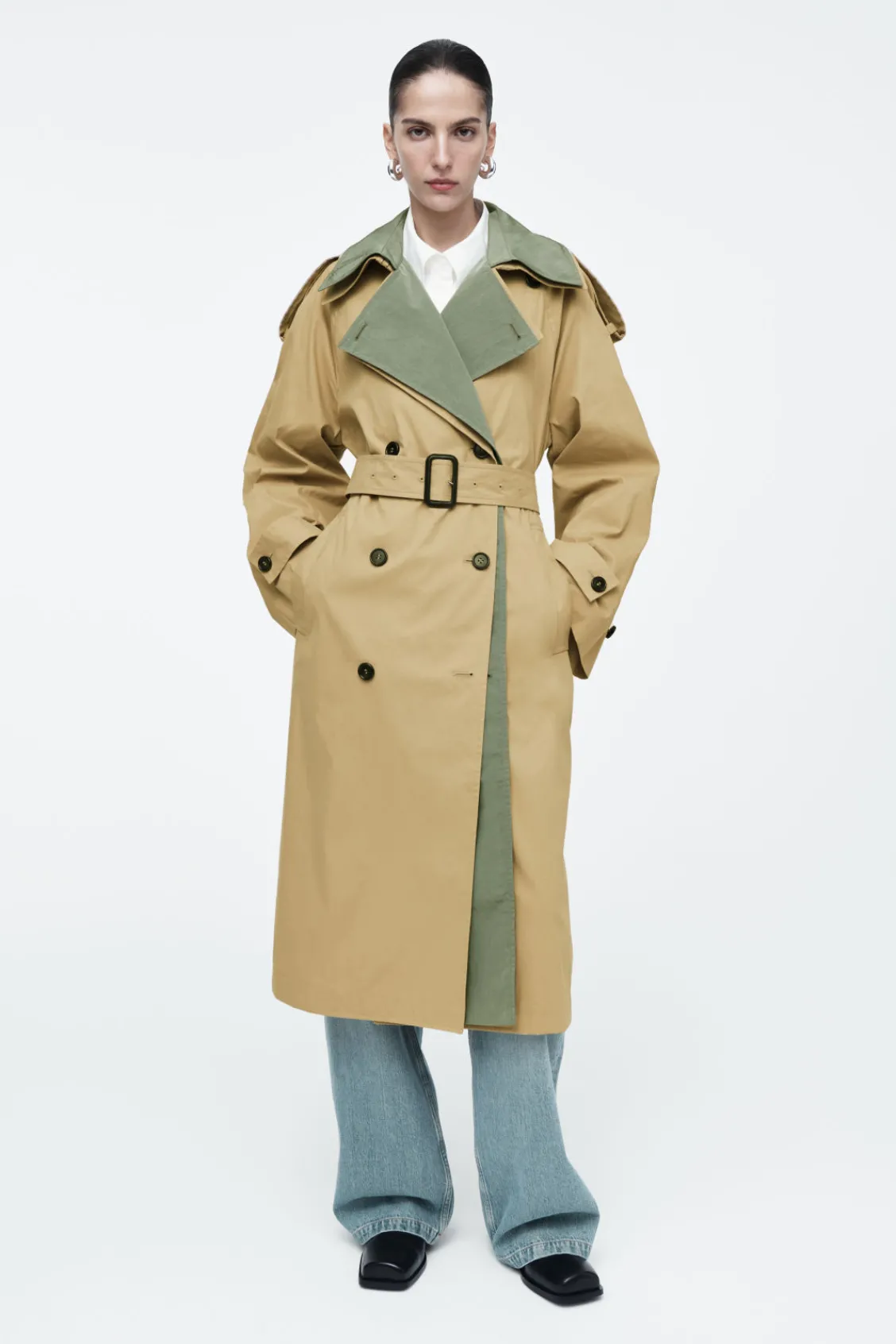 COS LAYERED DOUBLE-BREASTED TRENCH COAT-Women Coats & Jackets