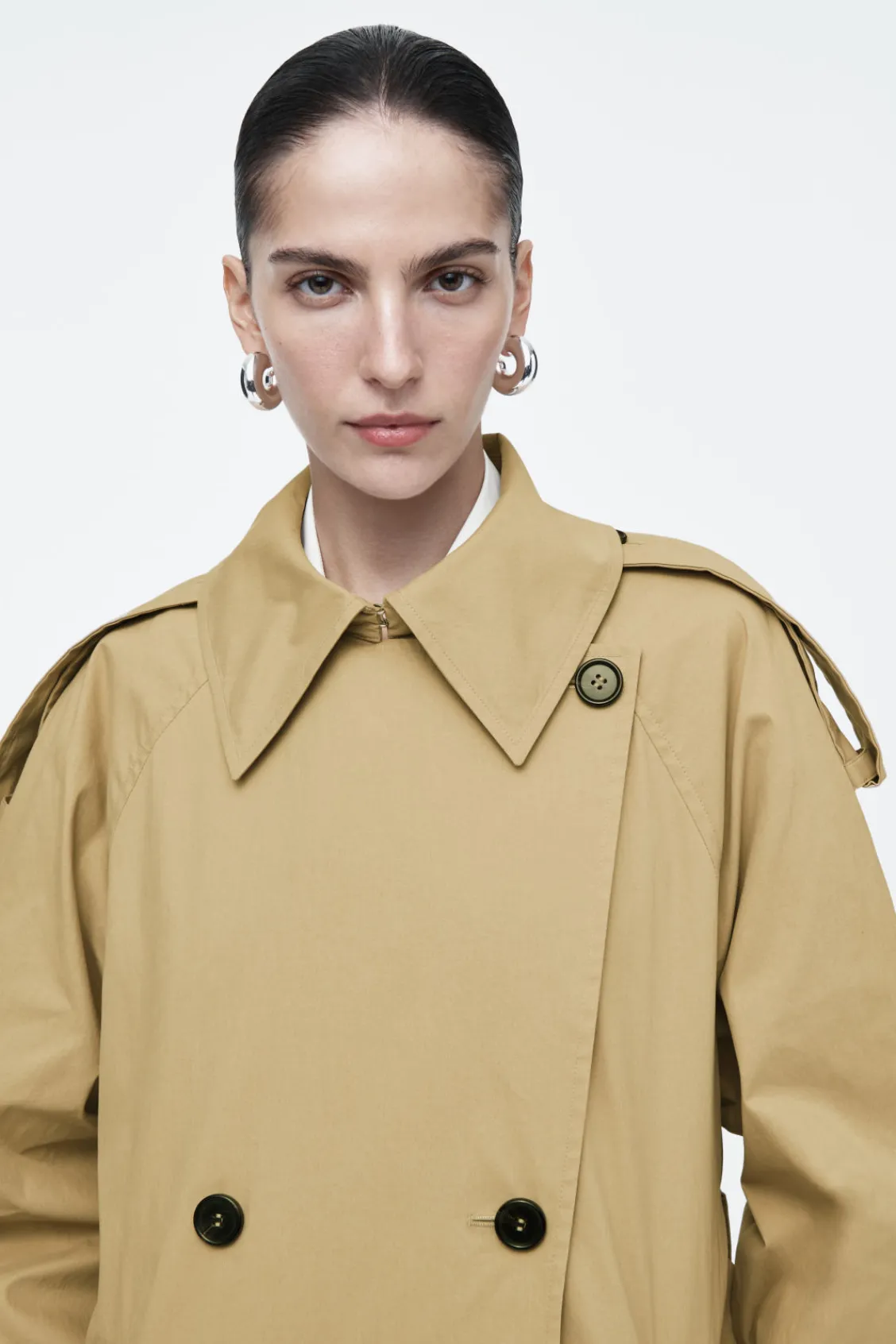 COS LAYERED DOUBLE-BREASTED TRENCH COAT-Women Coats & Jackets