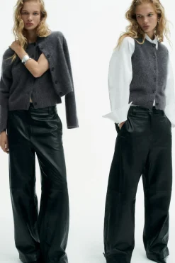 COS LEATHER BARREL-LEG UTILITY PANTS-Women Pants