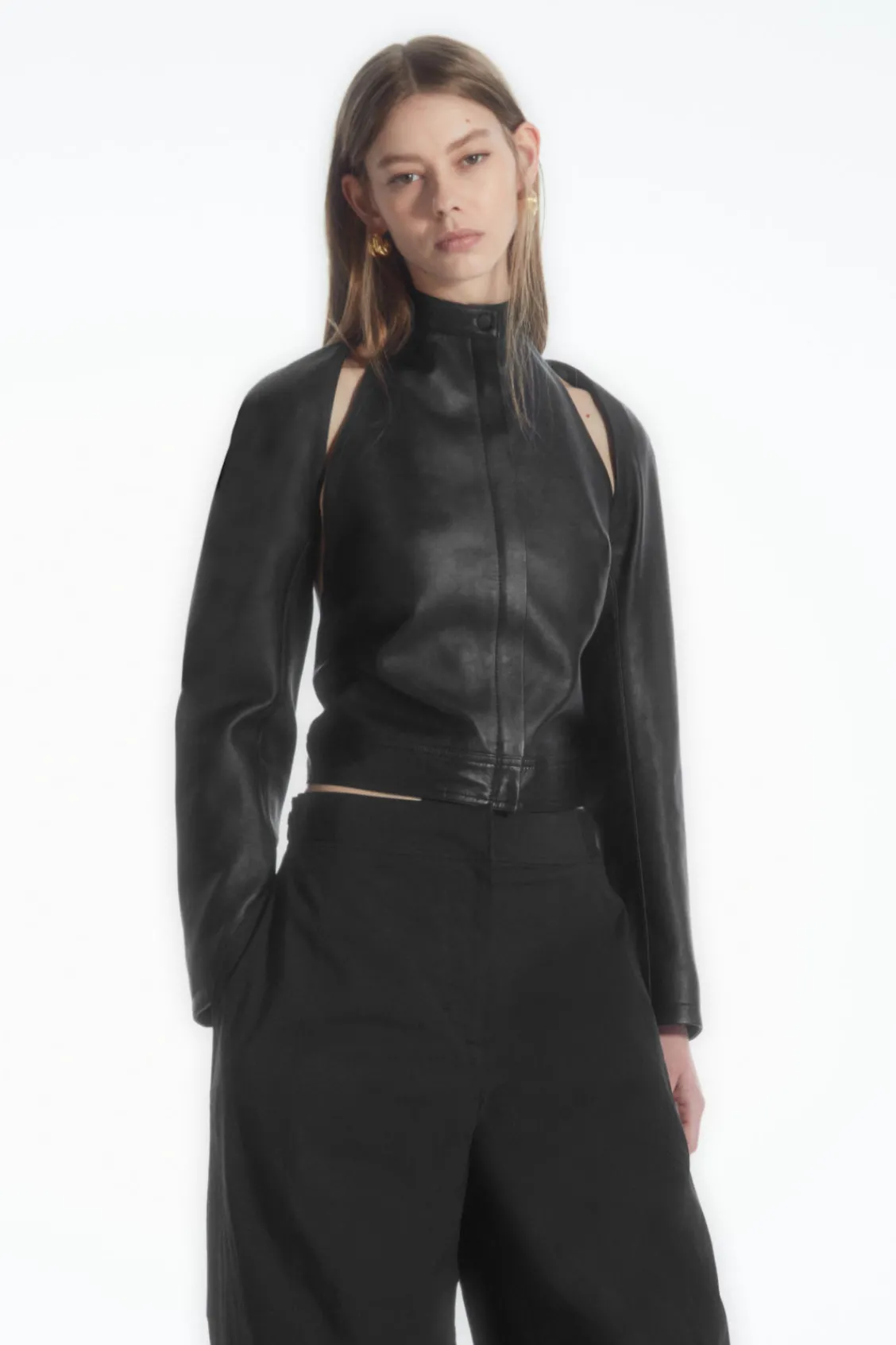 COS LEATHER RACER BOLERO-Women Capes & Hybrids | Tops