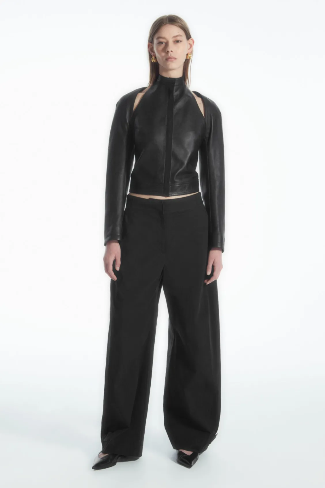 COS LEATHER RACER BOLERO-Women Capes & Hybrids | Tops