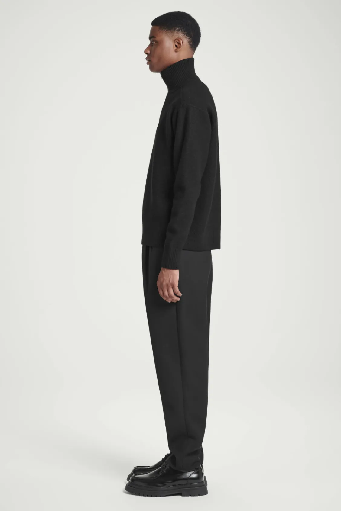 COS LEATHER-DETAIL MERINO WOOL HALF-ZIP SWEATER- Sweaters & Cardigans