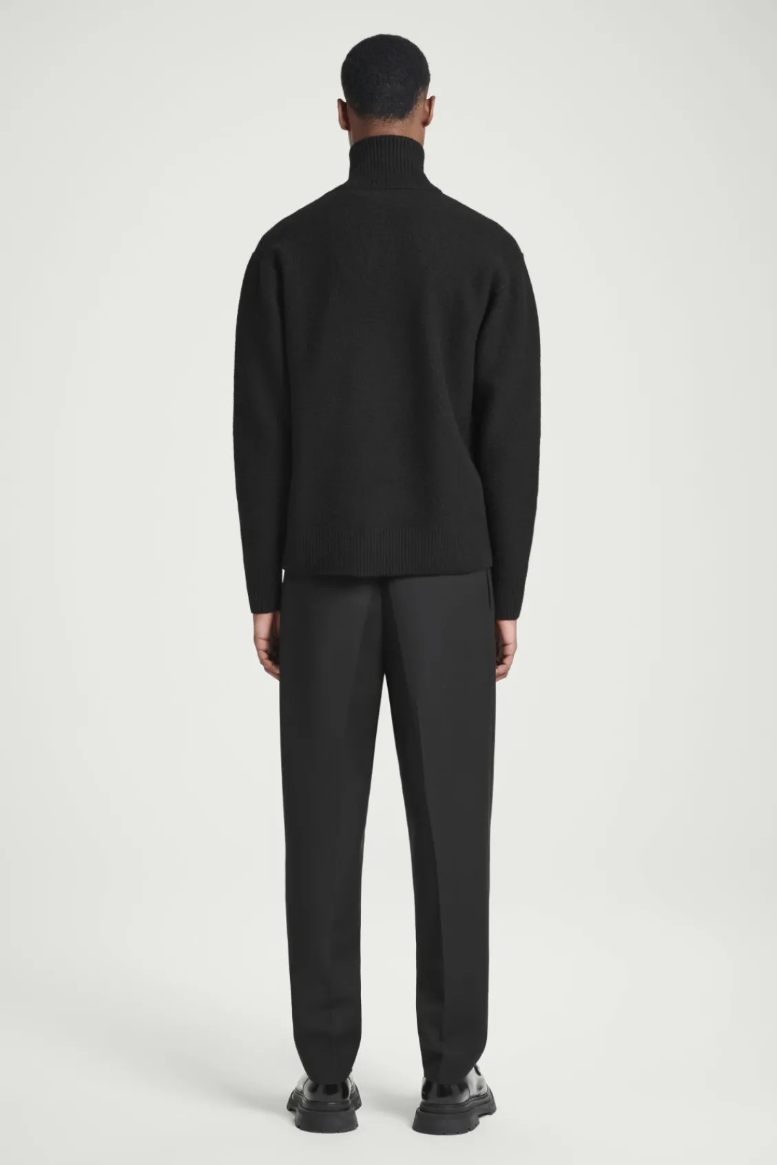 COS LEATHER-DETAIL MERINO WOOL HALF-ZIP SWEATER- Sweaters & Cardigans