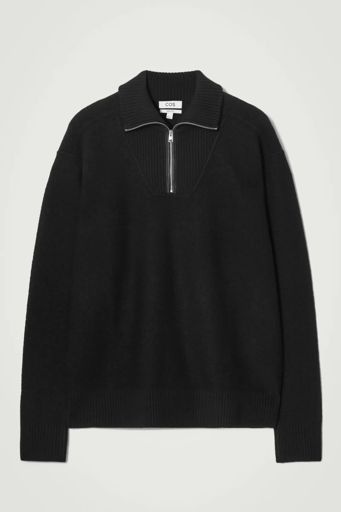 COS LEATHER-DETAIL MERINO WOOL HALF-ZIP SWEATER- Sweaters & Cardigans