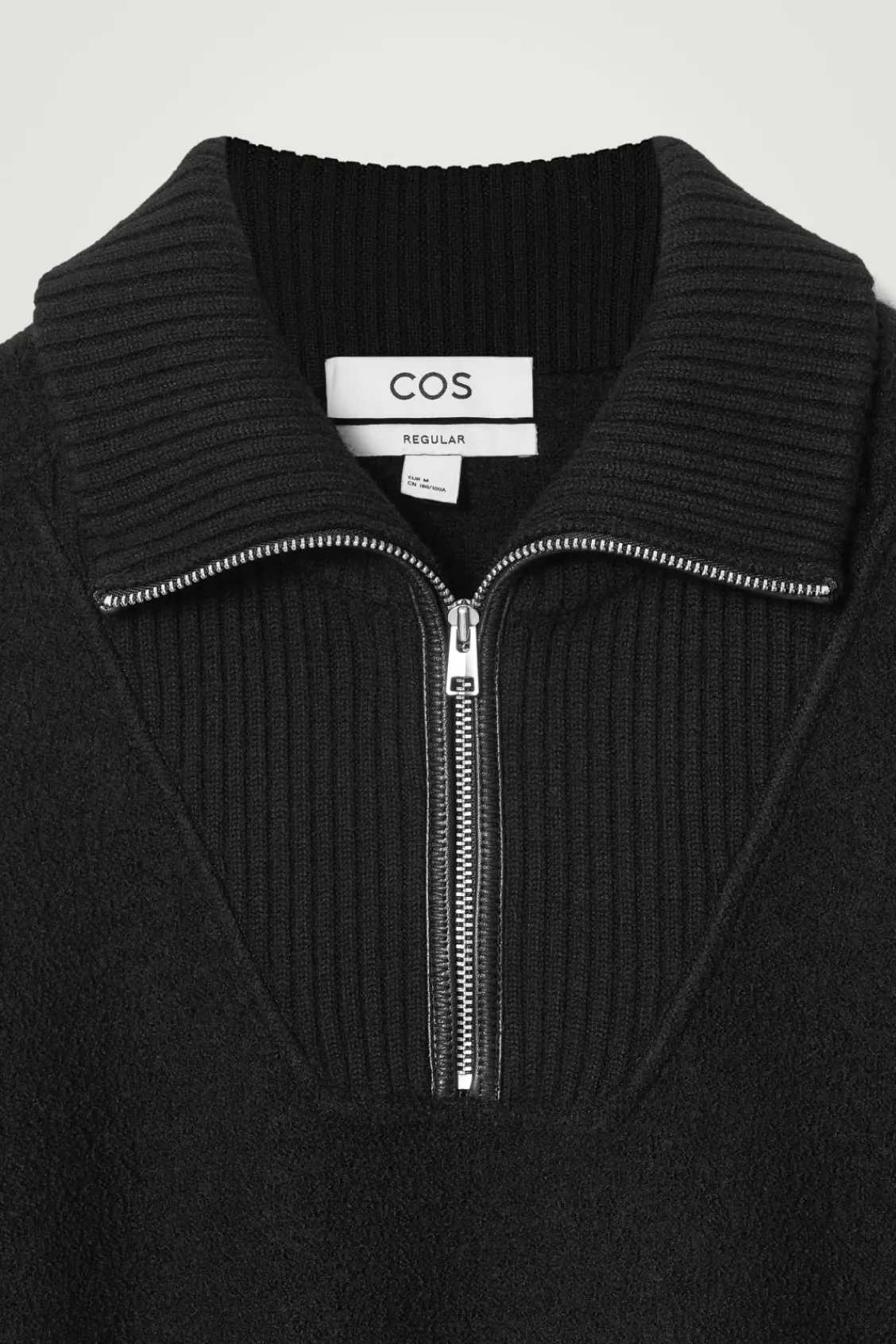 COS LEATHER-DETAIL MERINO WOOL HALF-ZIP SWEATER- Sweaters & Cardigans