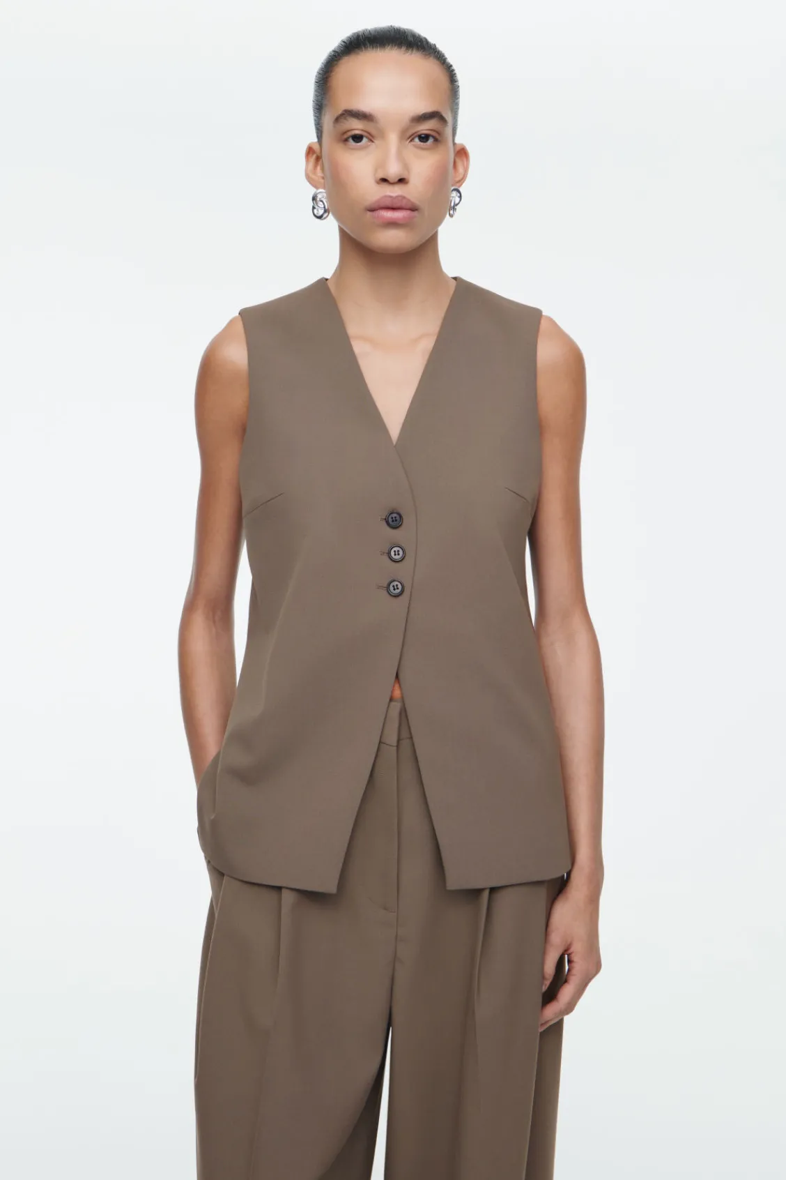 COS LONGLINE TAILORED TWILL VEST-Women Vests & Tailoring | Tops