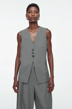 COS LONGLINE TAILORED TWILL VEST-Women Vests & Tailoring | Tops